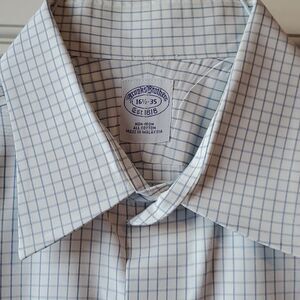 BROOKS BROTHERS WHITE BLUE PLAID NON-IRON COTTON MEN'S DRESS SHIRT 16.5 5 WINDOW